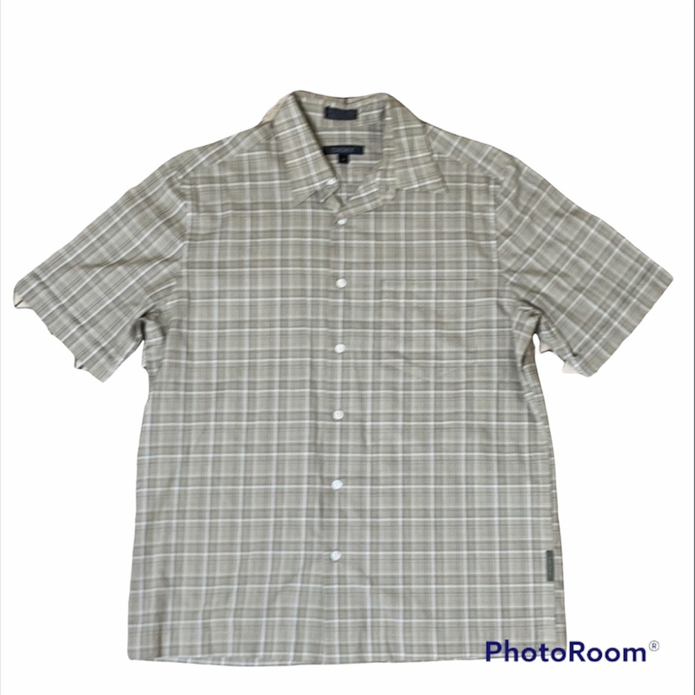 DKNY Plaid Button Casual Shirt Tan Black M